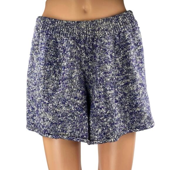 Something Navy Women's Blue Merino Wool Wide Leg Casual Lounge Sweat Shorts Sz L - Picture 1 of 4